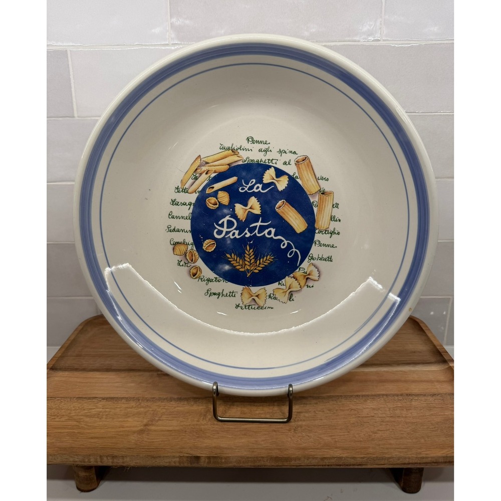 Vintage‎ Italian Ceramic La Pasta Serving Bowl Made in Italy Blue White 12 Inch